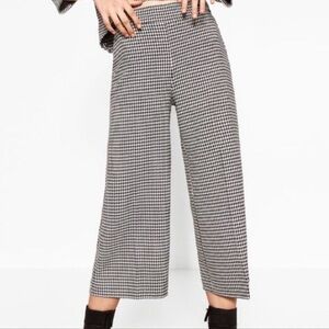Zara Basics Black White Houndstooth Wide Leg Cropped Pants Small